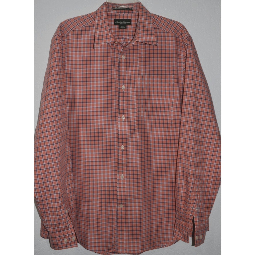 Eddie Bauer Wrinkle Free Classic Fit Large Men Plaid Button Shirt 100% Cotton‎